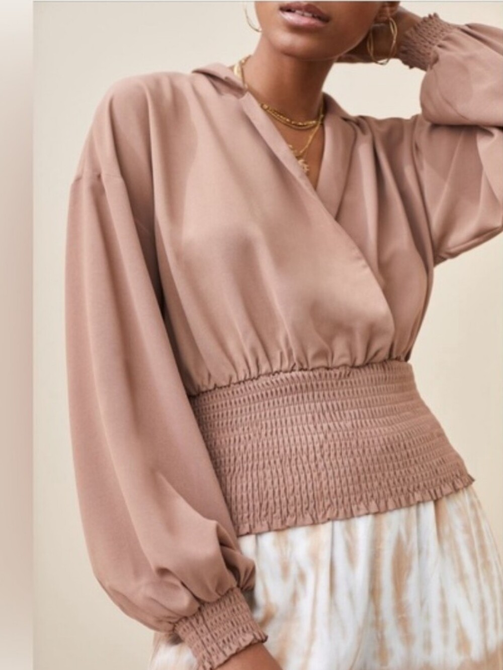 NEW! Anthropologie Sunday In Brooklyn Elegant Smocked-Waist Blouse Size M - Picture 2 of 9